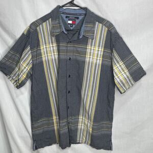 Tommy Jeans Blue Yellow Plaid Short Sleeve Button Down Shirt XL